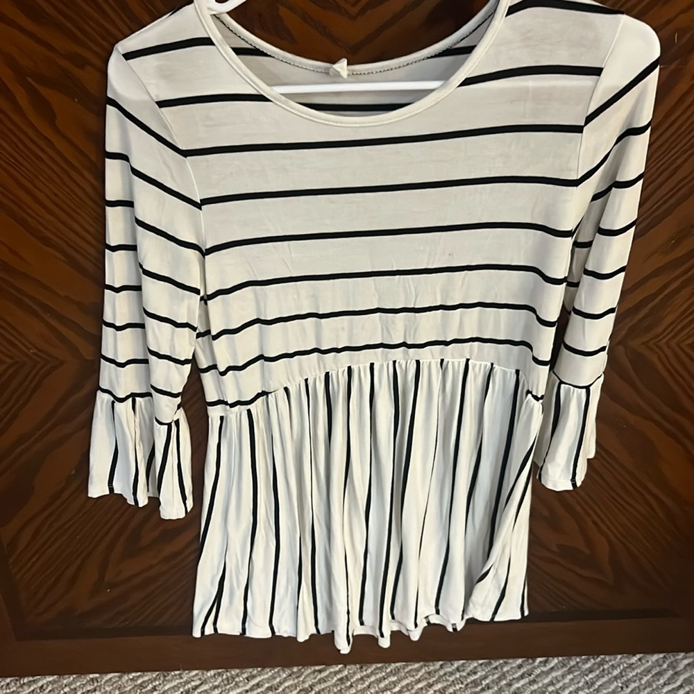 Pink Blush Maternity Striped Peplum Top – Size Medium